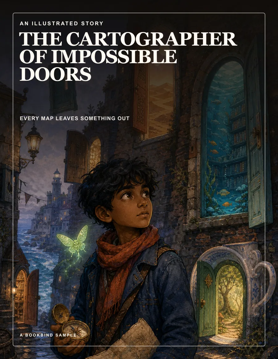 The Cartographer of Impossible Doors, illustrated story cover